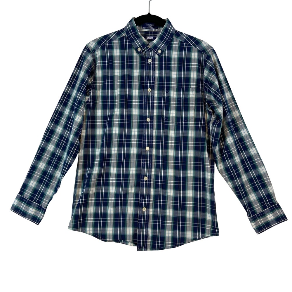 IZOD Kids Boys Long Sleeve Stretch Plaid‎ Button Down Shirt Size L 14 -16 Preppy
